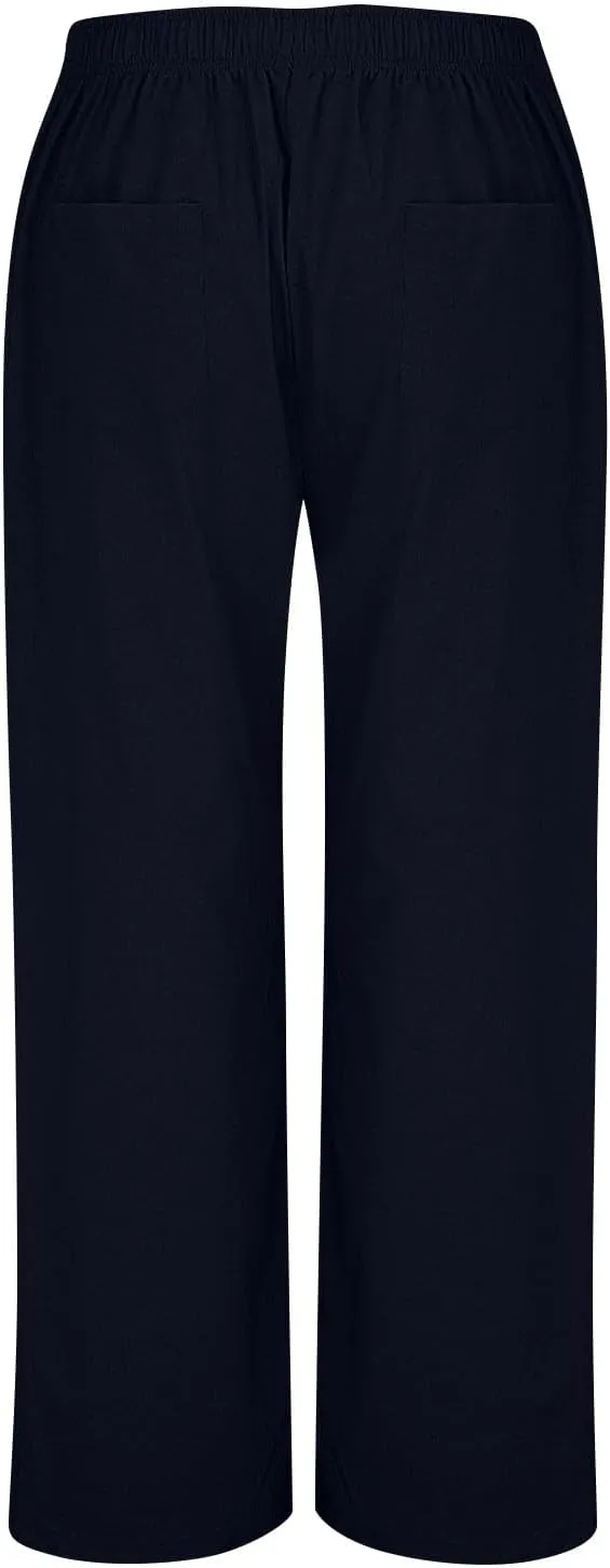 Wide Leg Linen Pants for Women Elastic High Waisted Palazzo Pants Casual Summer Pants Loose Boho Flowy Beach Pants