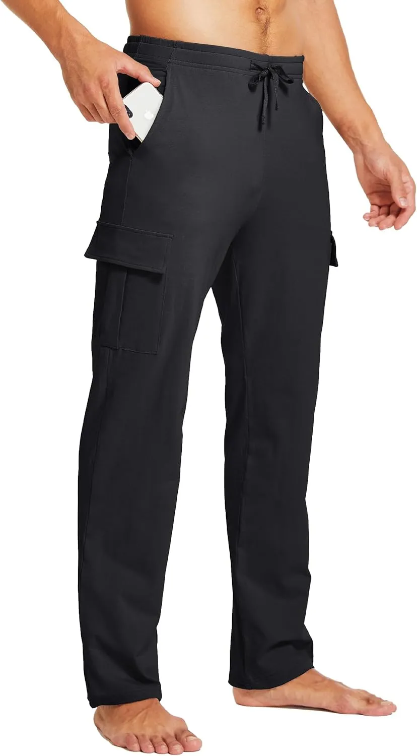 Willit Men's Cotton Yoga Sweatpants Athletic Lounge Pants Cargo Open Bottom Joggers Straight Leg Casual with Pockets