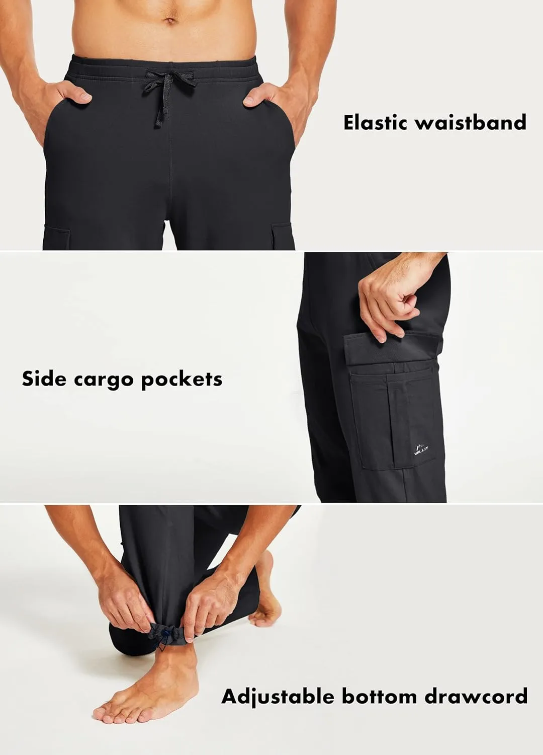Willit Men's Cotton Yoga Sweatpants Athletic Lounge Pants Cargo Open Bottom Joggers Straight Leg Casual with Pockets