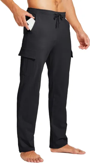 Willit Men's Cotton Yoga Sweatpants Athletic Lounge Pants Cargo Open Bottom Joggers Straight Leg Casual with Pockets