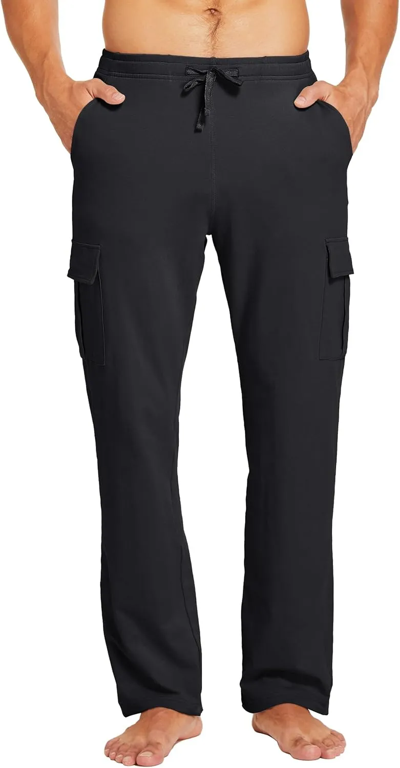 Willit Men's Cotton Yoga Sweatpants Athletic Lounge Pants Cargo Open Bottom Joggers Straight Leg Casual with Pockets