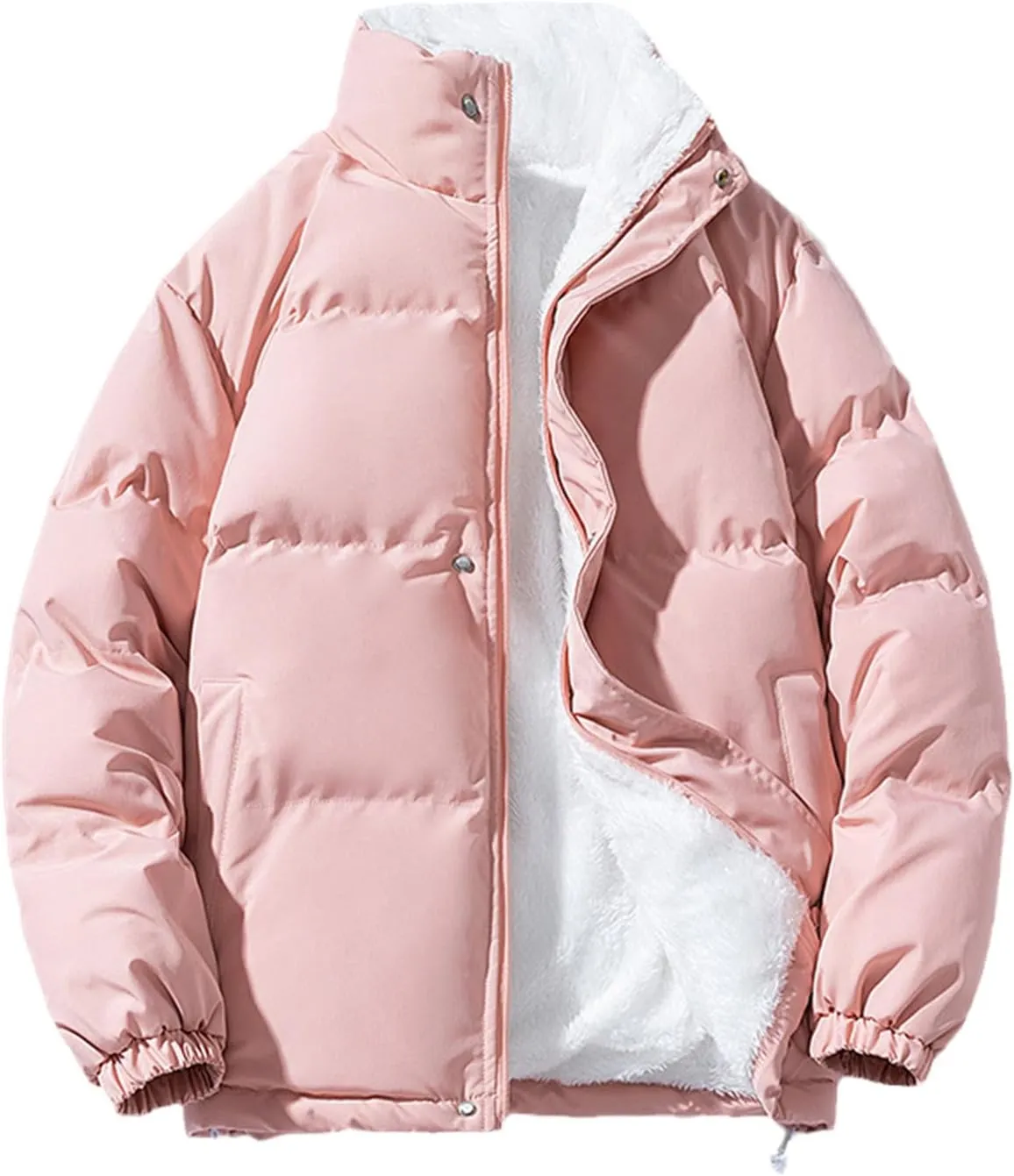 Winter Jacket Women Zipped Thick Warm Streetwear Lined Fleece Cotton Padded Parka Fluffy Coat Loose Plush
