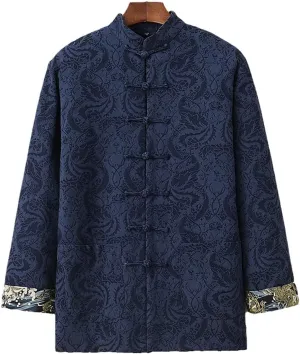 Winter Jacquard Tang Suit Men Cotton Padded Warm Kung Fu Uniform Jacket Long Sleeved Coat Tops for Seniors Men