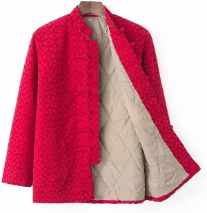 Winter Warm Thicken Tang Suit Men Cotton Padded Kung Fu Uniform Jacket Long Sleeved Coat Tops for Seniors red1-XL