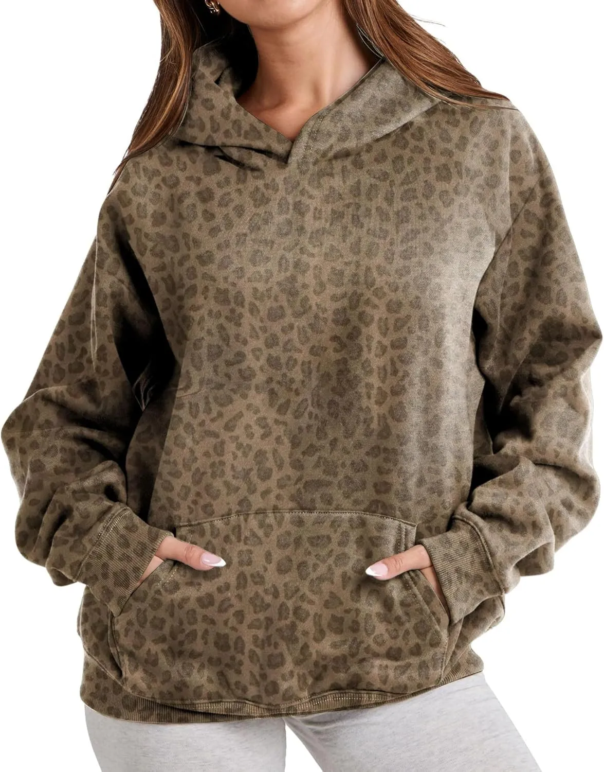 Women Leopard Hoodies Oversized Cheetah Print Sweatshirt Hooded Long Sleeve 2000s Pullover Tops Y2k Graphic Hoodies