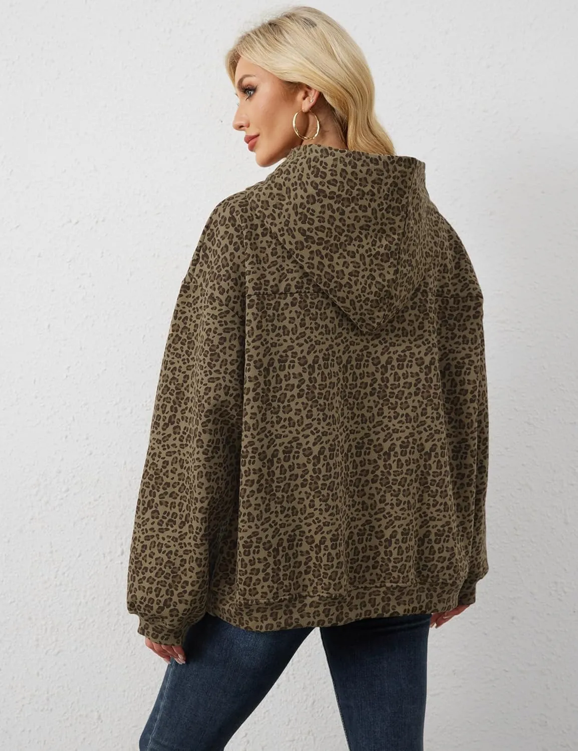 Women Leopard Hoodies Oversized Cheetah Print Sweatshirt Hooded Long Sleeve 2000s Pullover Tops Y2k Graphic Hoodies