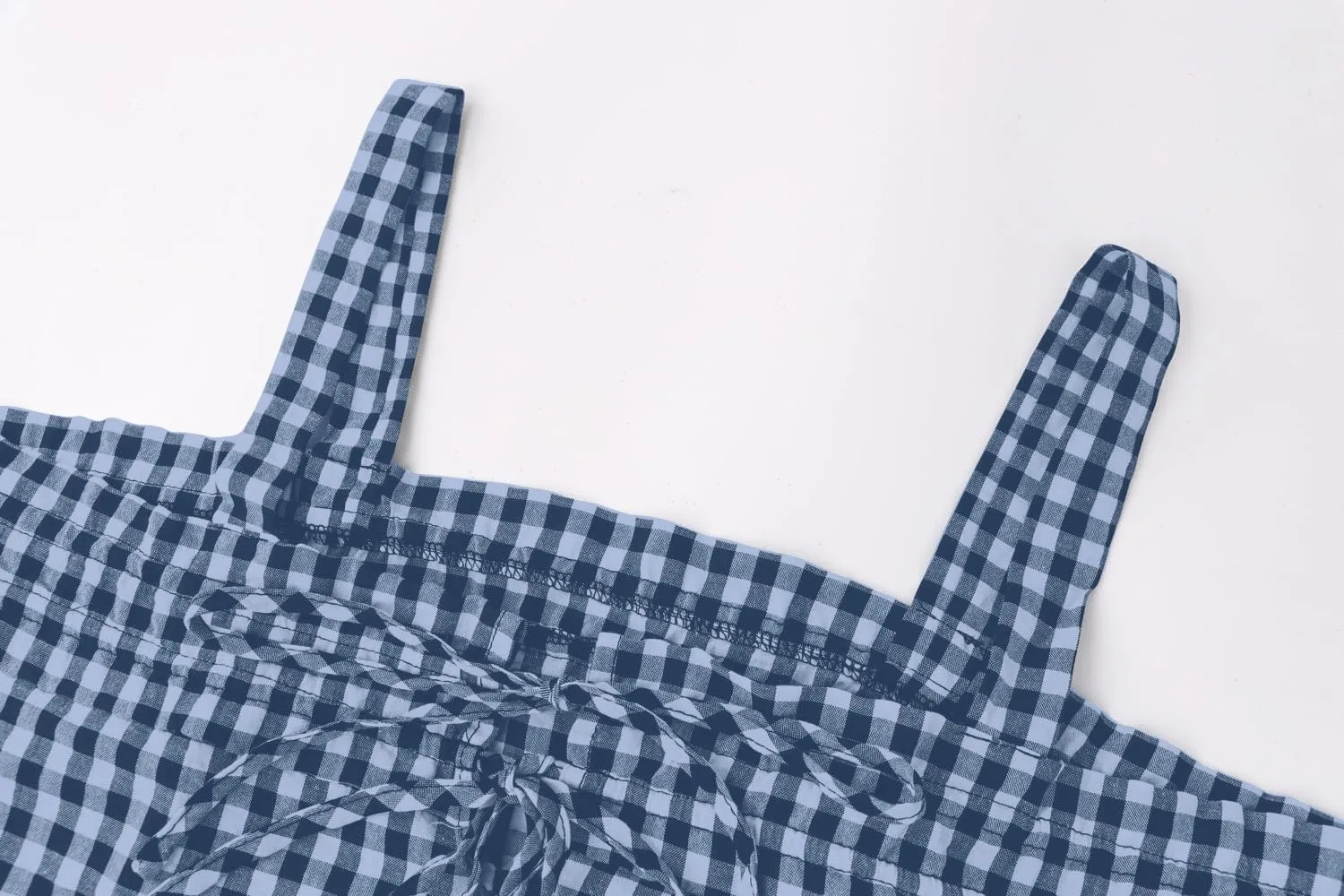 Women Plaid Cropped Camisole Tops Ruched Tie Front Square Neck Backless Loose Cute Crop Cami Tank Adjustable Top