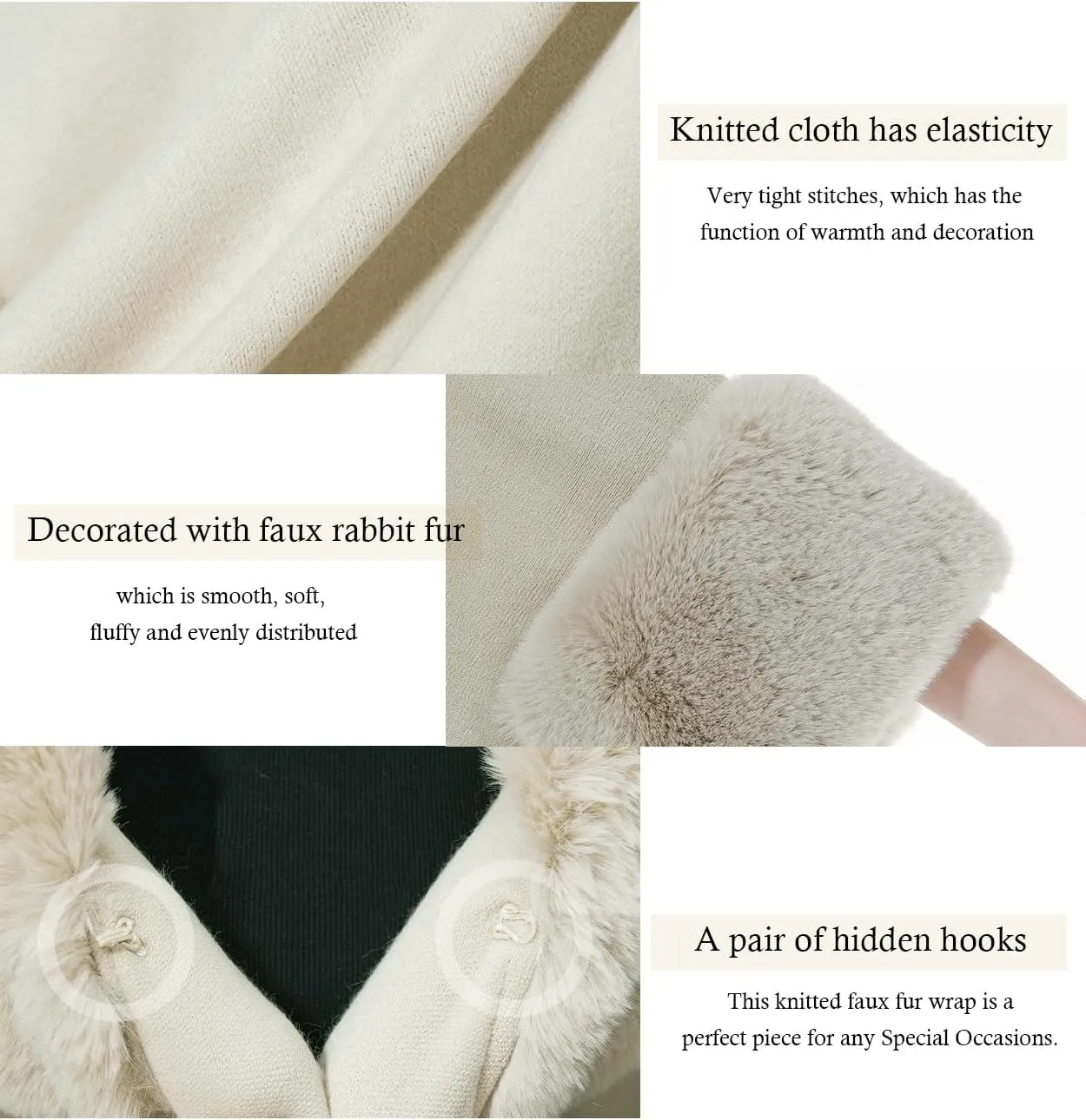 Women Poncho Cape Shawl Wrap Open Front Winter Faux Fur Trim Coat With Hooks Cardigan Dressy Cloak Tops