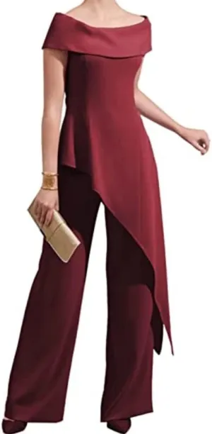 Womens 2 Pcs Pant Suits One-Shoulder Mother of The Bride Outfits Wedding Guest Evening Dresses