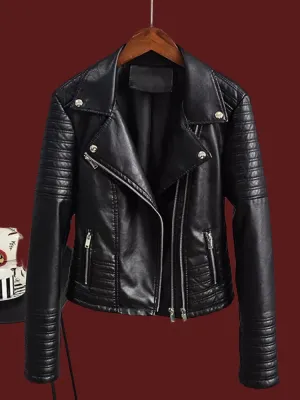Women's Black Motorcycle Jacket | Zipper & Rivet Details