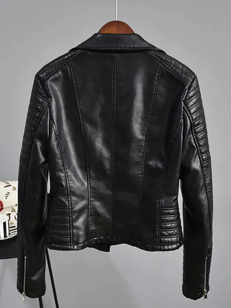 Women's Black Motorcycle Jacket | Zipper & Rivet Details