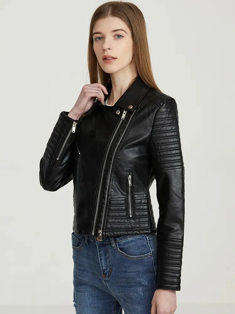 Women's Black Motorcycle Jacket | Zipper & Rivet Details