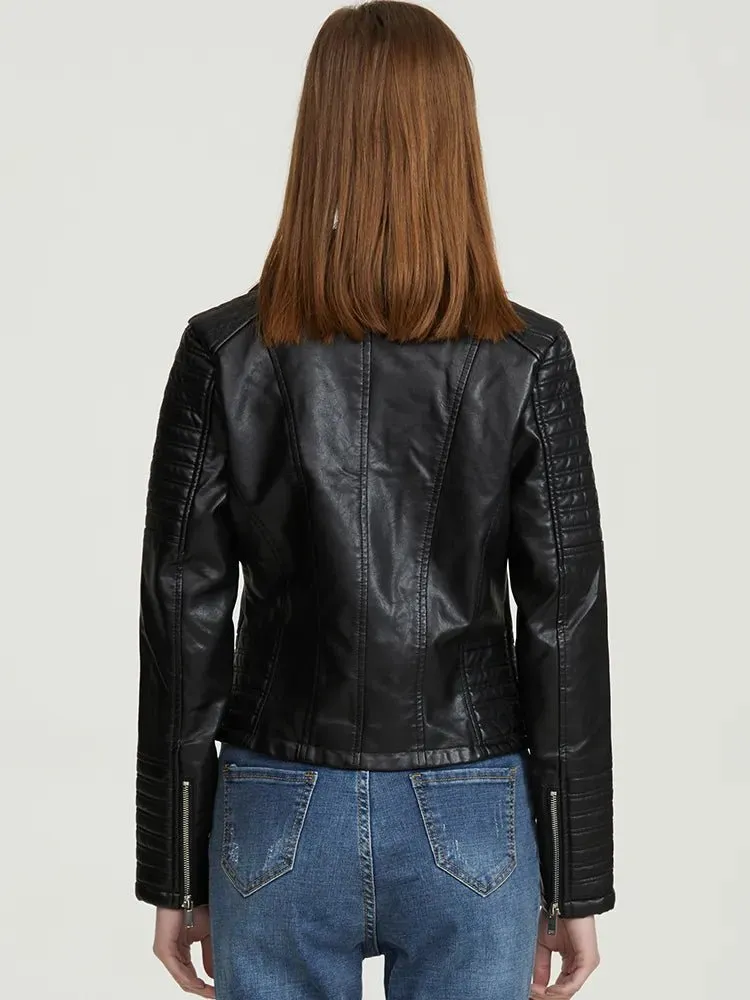 Women's Black Motorcycle Jacket | Zipper & Rivet Details