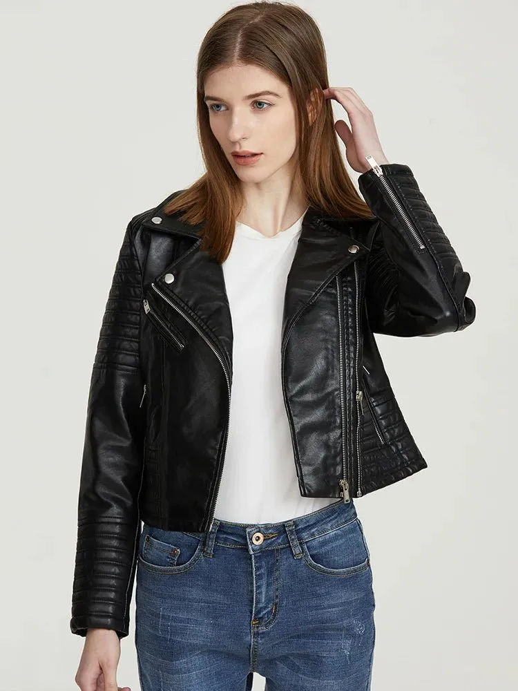 Women's Black Motorcycle Jacket | Zipper & Rivet Details