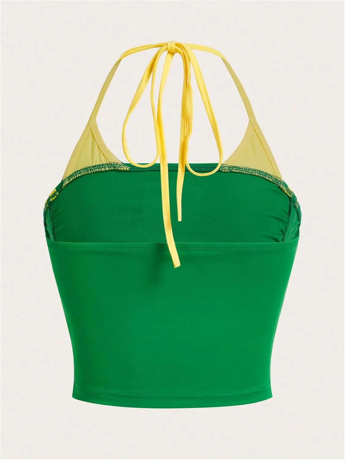 Women's Colorblock Graphic Halter Tank Top Backless Tie Knot Ruched Camisole Fitted Y2k Sport Crop Tops