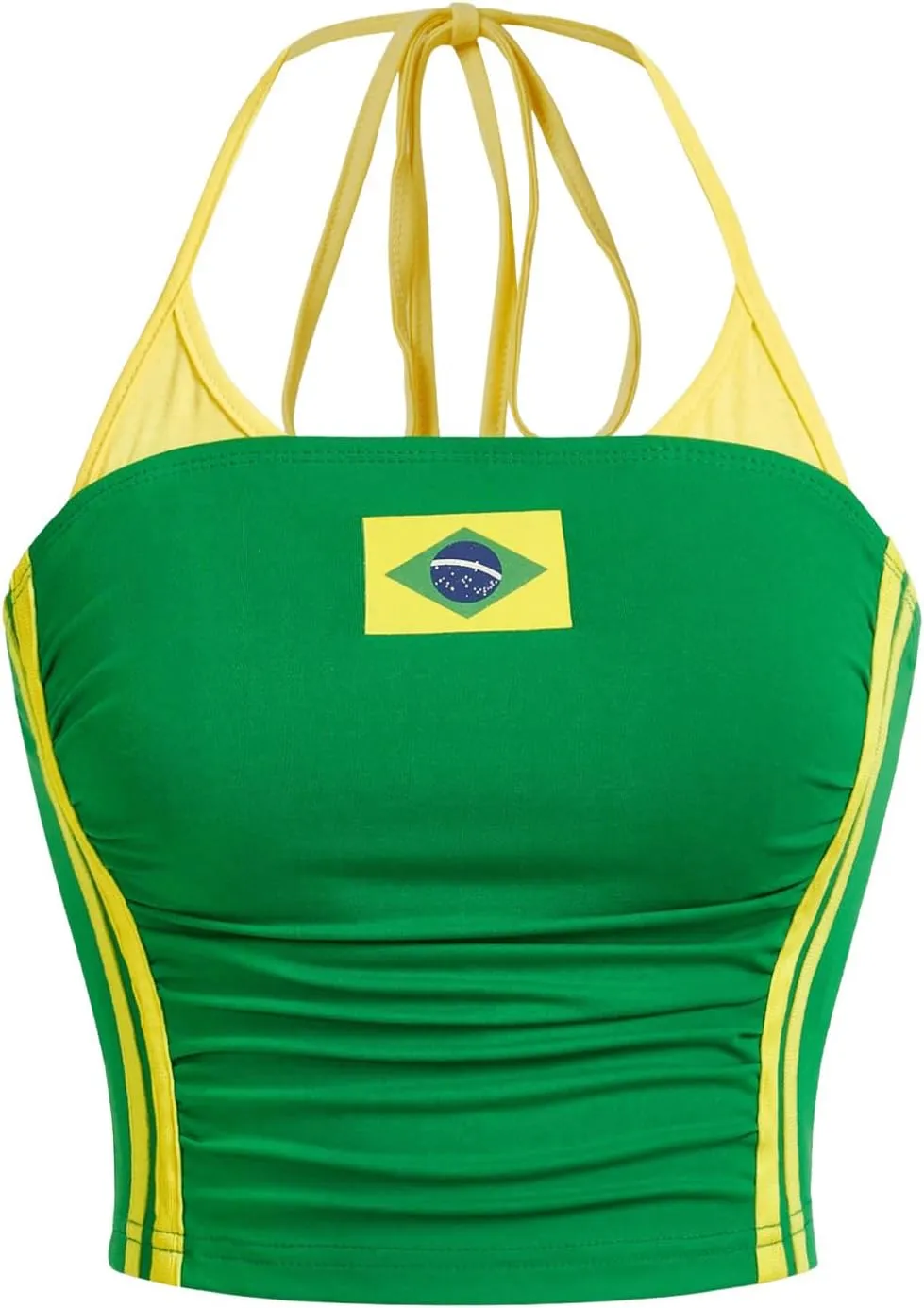 Women's Colorblock Graphic Halter Tank Top Backless Tie Knot Ruched Camisole Fitted Y2k Sport Crop Tops