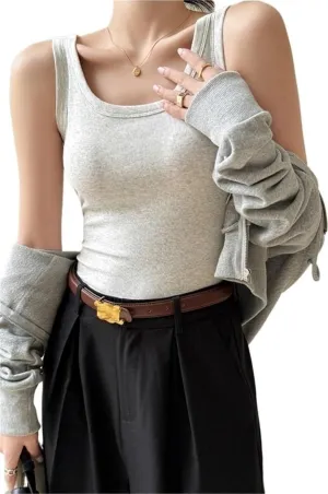 Women's Cotton U-Shaped Beauty Base Back Camisole Inner Wear with Chest Pad One-Piece Outer Wear Knitted Top