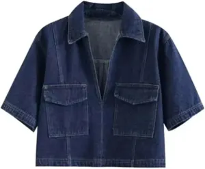 Women's Denim Jacket Set Summer Short Sleeves Pocket Denim Coat and Casual Lady Mini Skirt Shorts Sets