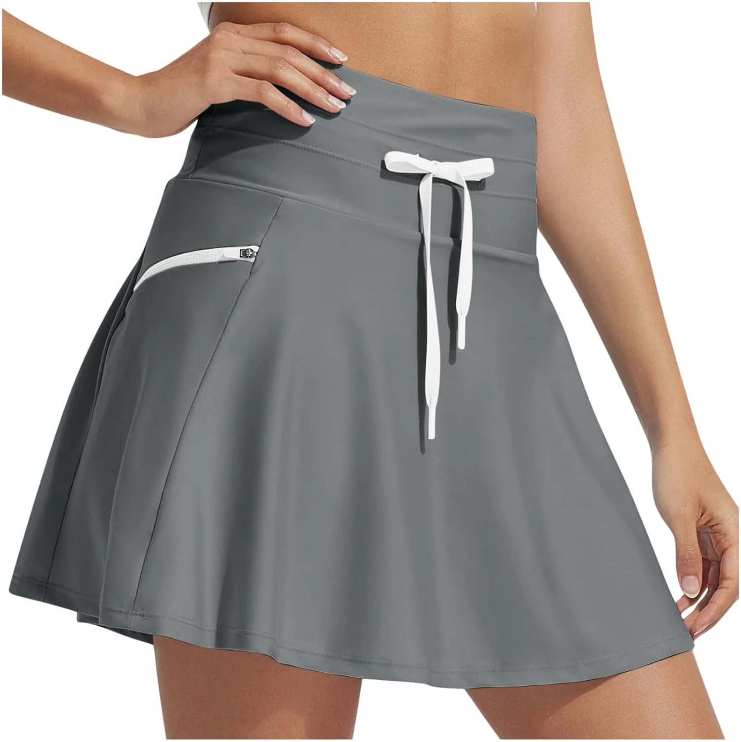 Women's High Waisted 15'' Swim Skirt Boxer Liner Quick Dry Bathing Suit Tankini Swimsuit Bottoms with Zipper Pocket