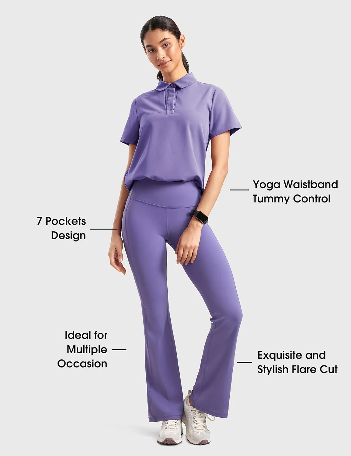 Womens High Waisted Medical Flare Scrub Pants 31" - 7 Pockets Wide Leg Bootcut Yoga Scrub Leggings Work Pants