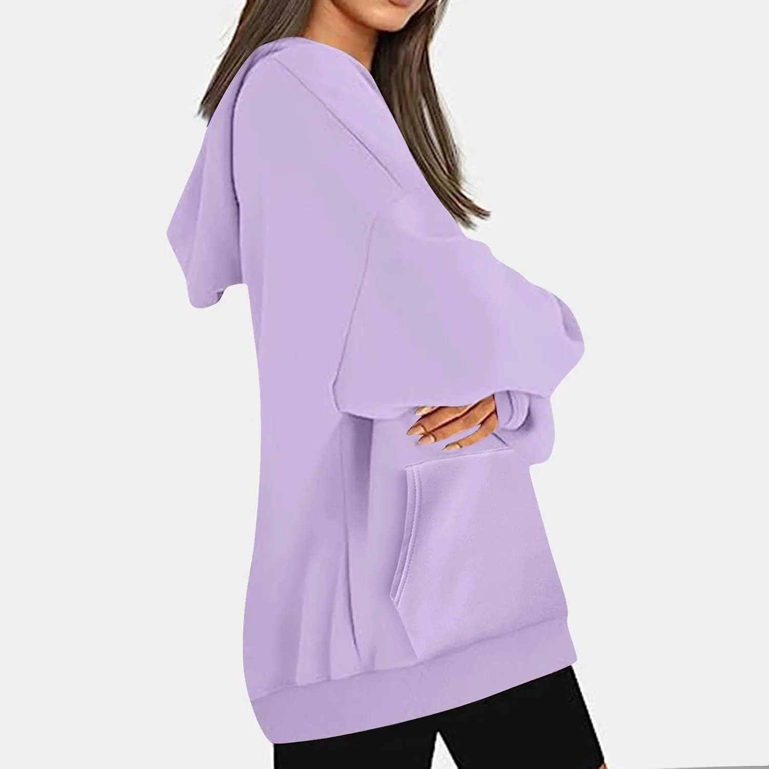 Women's Hoodies Oversized Casual Plus Size Sweatshirts with Drawstring Crew Neck Long Sleeve Cute Fleece Tops