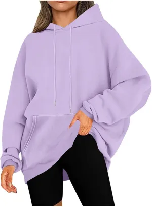 Women's Hoodies Oversized Casual Plus Size Sweatshirts with Drawstring Crew Neck Long Sleeve Cute Fleece Tops