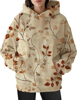 Womens Oversized Hoodies Maple Leaf Printed Long Sleeve Hooded Sweatshirt Pullover Tops Fall Outfits with Pocket
