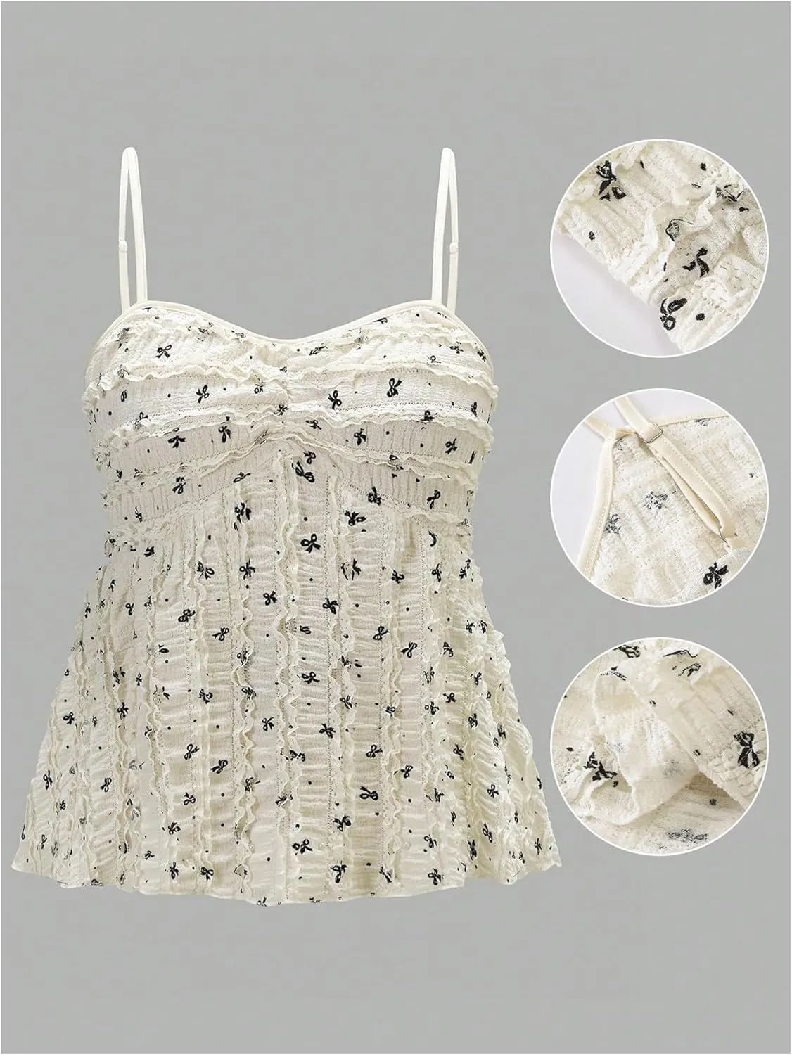 Women's Plus Size Bow Print Top Y2k Coquette Sleeveless Shirt Casual Tank Camisole Spaghetti Strap Flared Cami