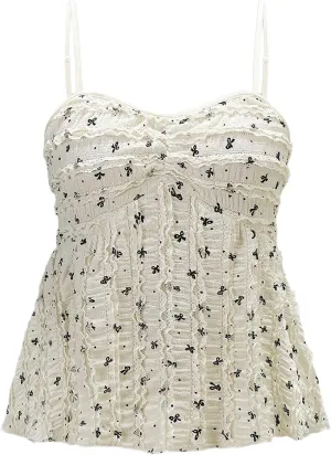 Women's Plus Size Bow Print Top Y2k Coquette Sleeveless Shirt Casual Tank Camisole Spaghetti Strap Flared Cami