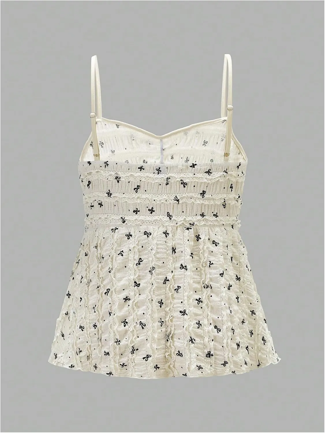 Women's Plus Size Bow Print Top Y2k Coquette Sleeveless Shirt Casual Tank Camisole Spaghetti Strap Flared Cami