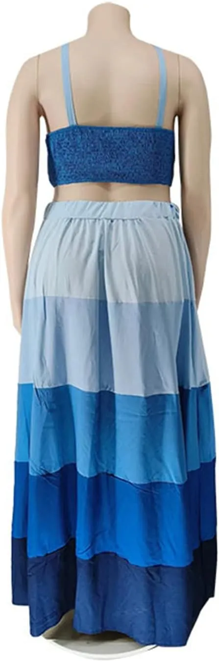 Womens Sexy 2 Pieces Tied Bandage Crop Tank Tops Bodycon Maxi Paneled Skirts Party Clubwear Dress Outfits Set