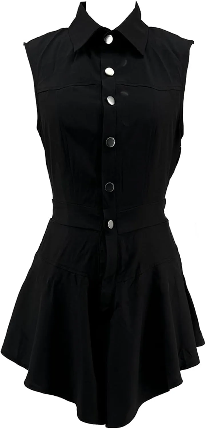 Women's Summer Sleeveless Button Down Ruffle Hem Jumpsuits Rompers