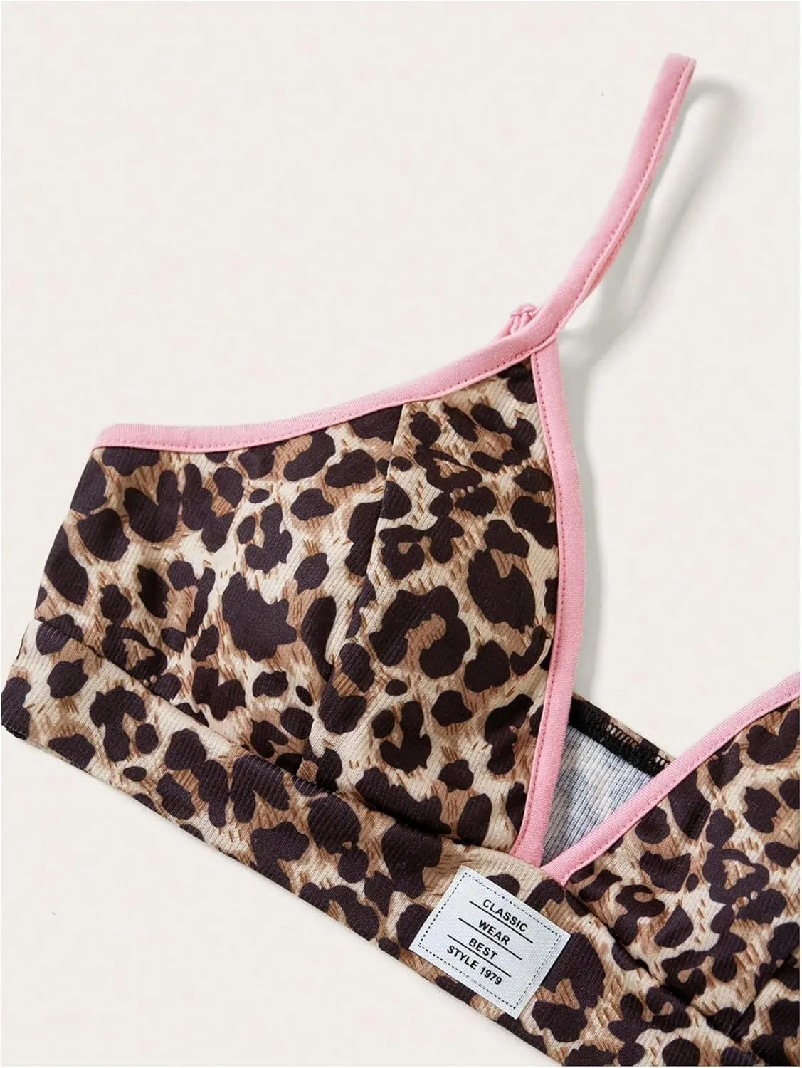 Women's Y2K Leopard Print Cami Bra V Neck Camisole Cheetah Tank Top Sport Bra Slim Fitted Micro Crop Tops Clubwear