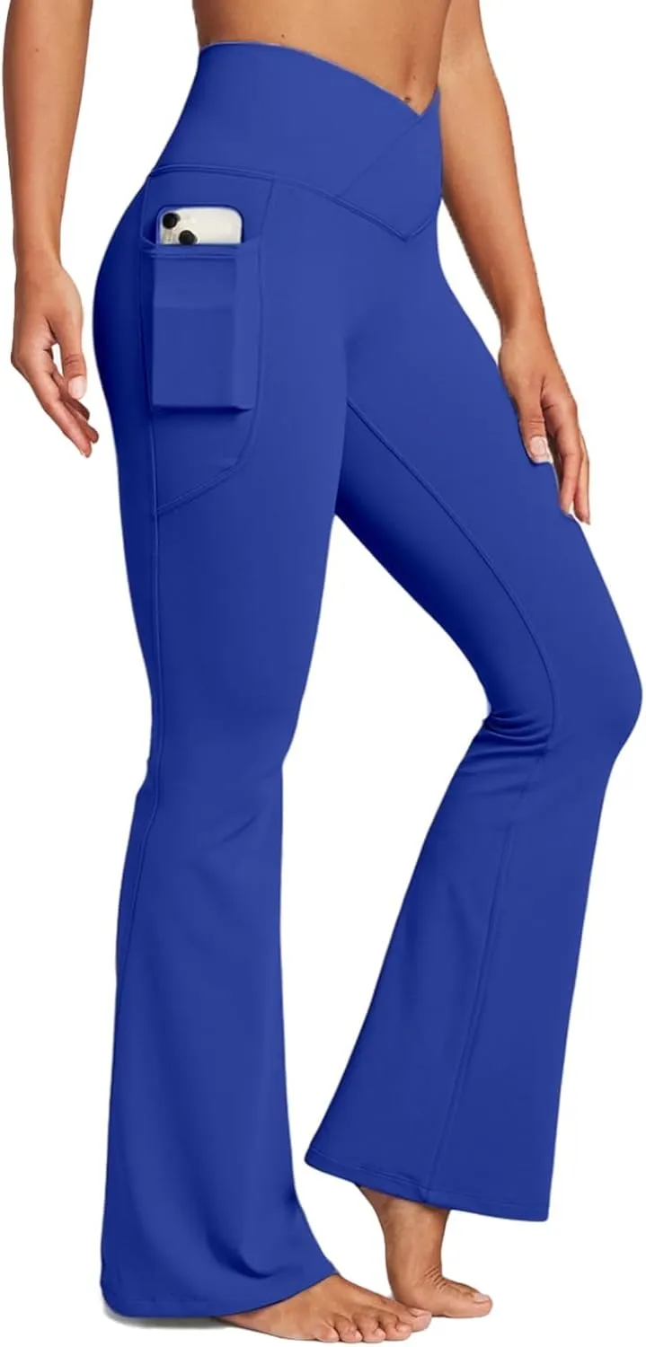 Womens Yoga Pants Women High Waist Waist Athletic Flare Yoga Leggings with Side Pockets Bell Bottom