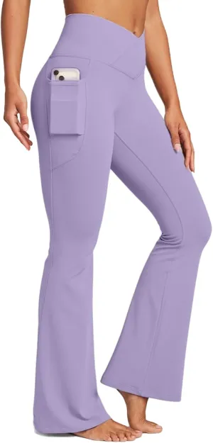 Womens Yoga Pants Women High Waist Waist Athletic Flare Yoga Leggings with Side Pockets Bell Bottom