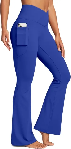 Womens Yoga Pants Women High Waist Waist Athletic Flare Yoga Leggings with Side Pockets Bell Bottom