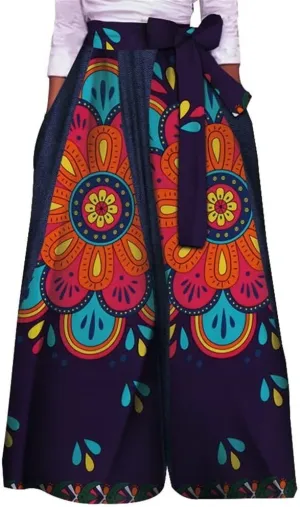 XIAOHUAGUA Women's High Waist Loose Long Pants African Dashiki Print Wide Leg Trousers Pant Plus Sizes