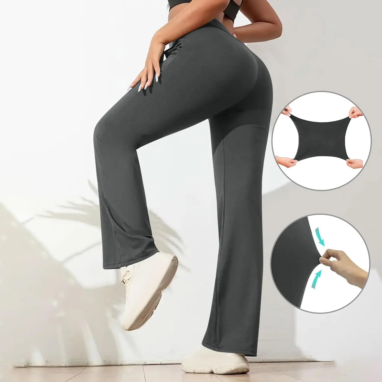 Xiaojmake Womens Flare Yoga Pants Stretchy Ribbed Bootcut Leggings High Waist Bell Bottom Athletic Workouts Pants with Pocket