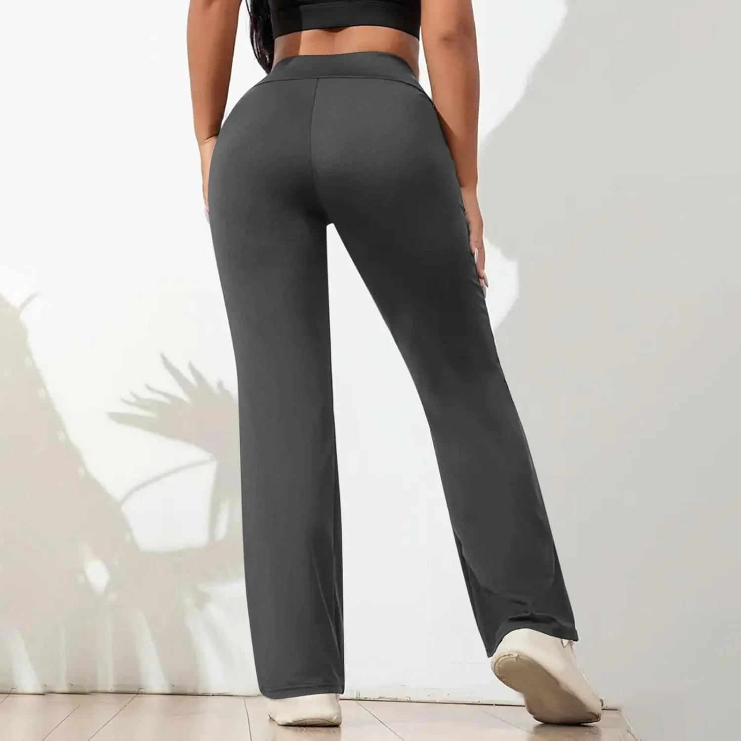 Xiaojmake Womens Flare Yoga Pants Stretchy Ribbed Bootcut Leggings High Waist Bell Bottom Athletic Workouts Pants with Pocket
