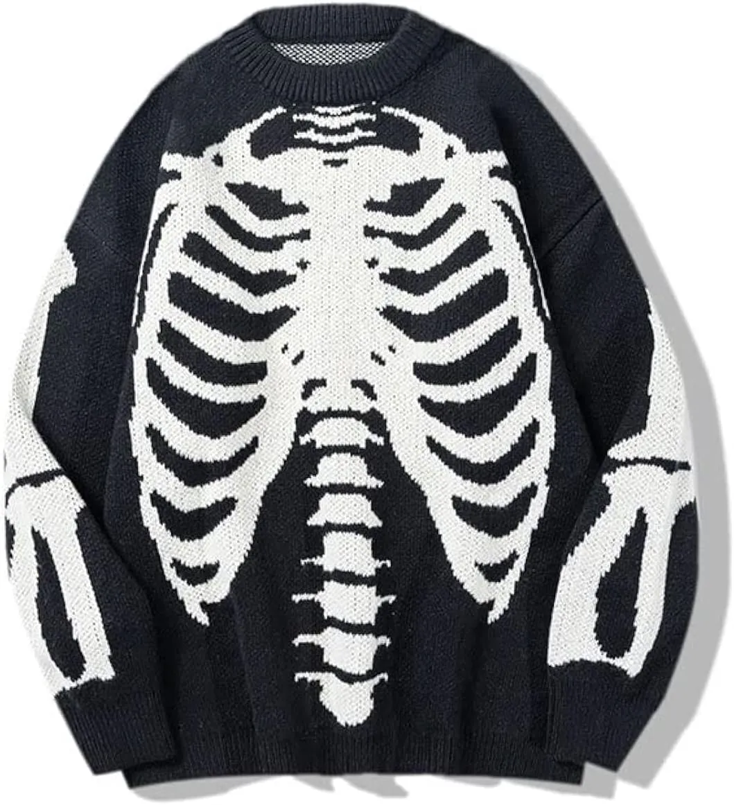 Y2K Grunge Skeleton Sweatshirt Oversized Long Sleeve Fairy Alt Pullover Aesthetic Harajuku Clothes Vintage Tops