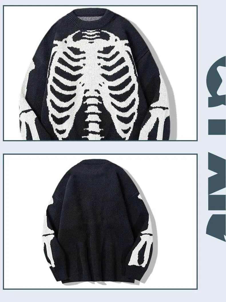 Y2K Grunge Skeleton Sweatshirt Oversized Long Sleeve Fairy Alt Pullover Aesthetic Harajuku Clothes Vintage Tops