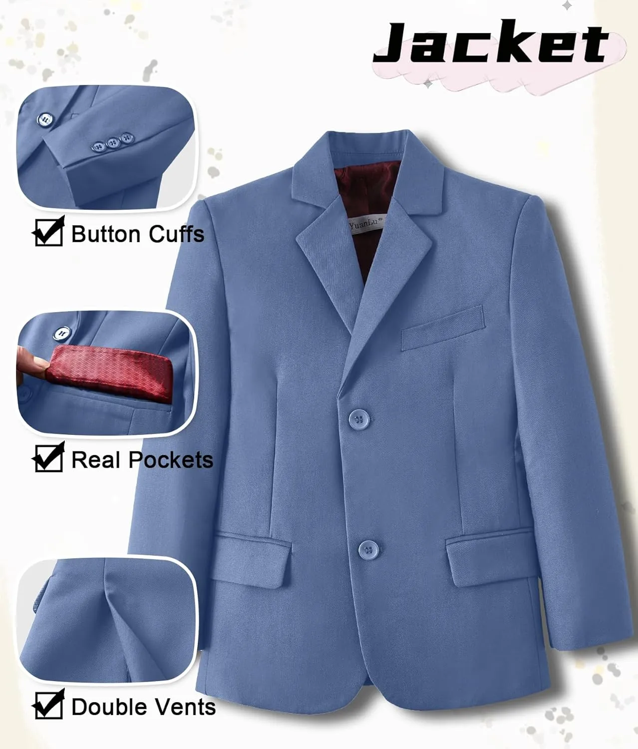 YuanLu Suits for Boys Ring Bearer Outfit Formal Vest and Pants Suit for Boy Wedding Suits Set