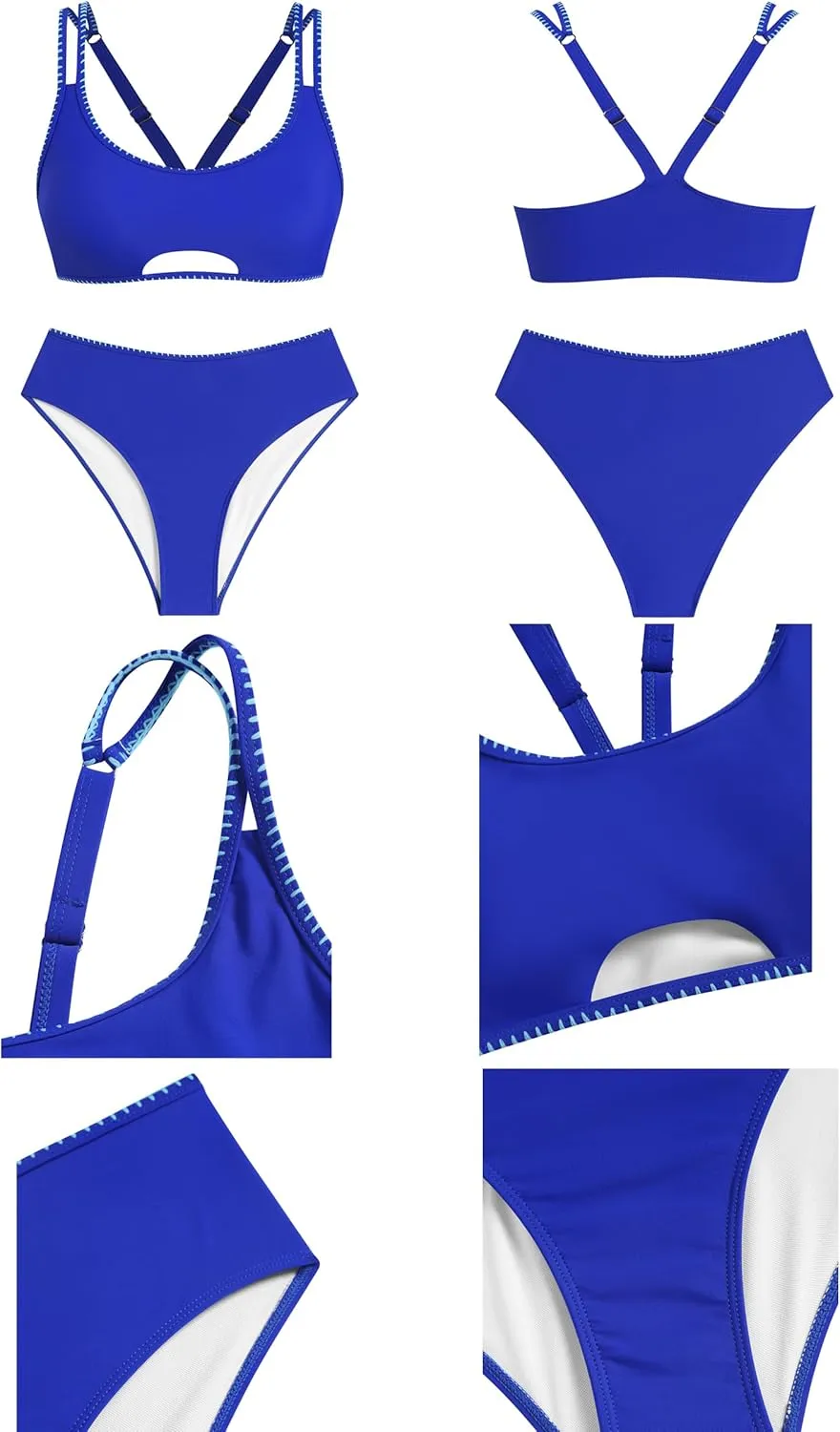 ZAFUL High Waisted Bikini Sets for Women Tummy Control Swimsuits Cut Out Bikini Tops Full Coverage Bottoms Bathing Suit