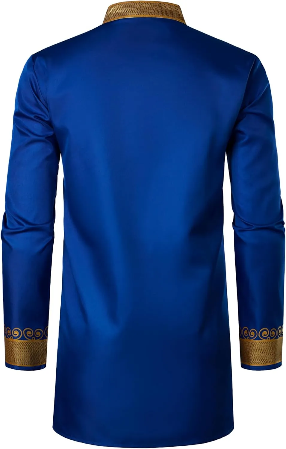 ZEROYAA Men's Africa Suit Long Sleeve Bronzing Print Shirt and Pants Outfit Traditional 2 Piece Set